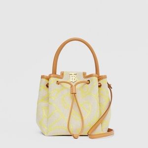 Burberry Monogram Motif Canvas & Leather Bucket Bag yellow and tan
